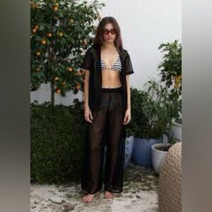 SOLID & STRIPED Black Swim Coverup Set